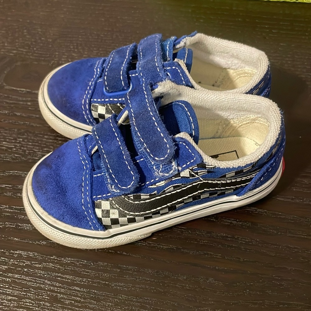 Vans Kids Royal Blue Checkerboard Velcro Sneakers